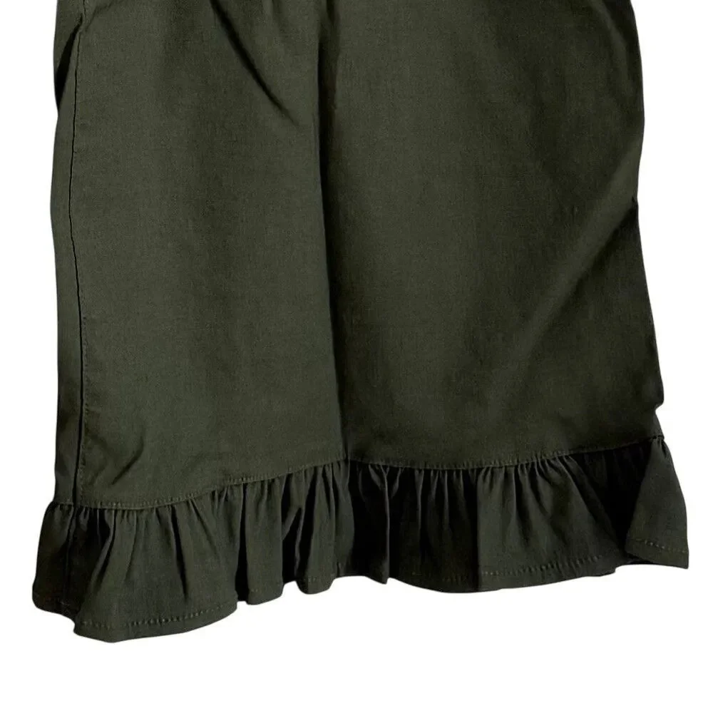 Anthropologie Maeve Colette Magic Fabric Ruffle Hem Crop Wide-Leg Pants 28 Green